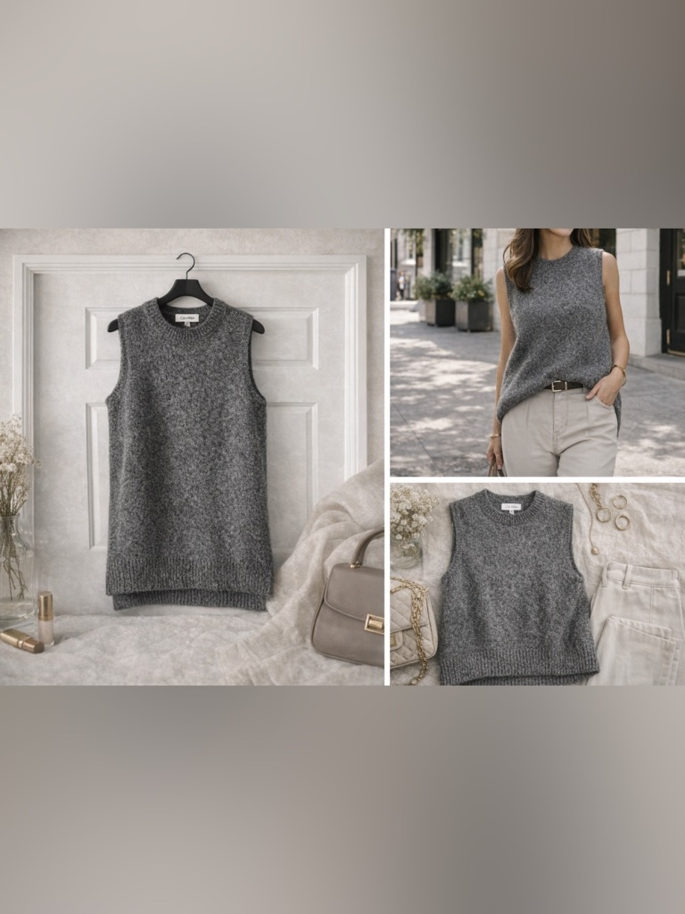Calvin Klein Charcoal Sleeveless Sweater Vest Oversized EUC M